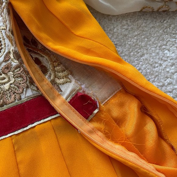 [NEW] Indian Pakistani Anarkali Gown Salwar Ethnic Suit Gold Coral Red XS - Picture 6 of 10